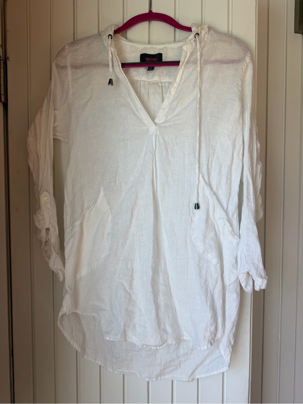 For Cynthia White Linen Beachwear Tunic